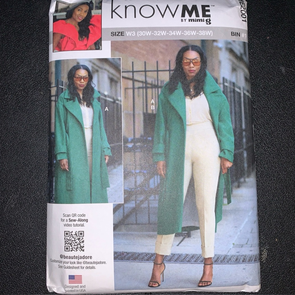 Women Coat /Trousers 30W-38W Know Me by mimi G ME2001 Sewing Pattern Plus Size